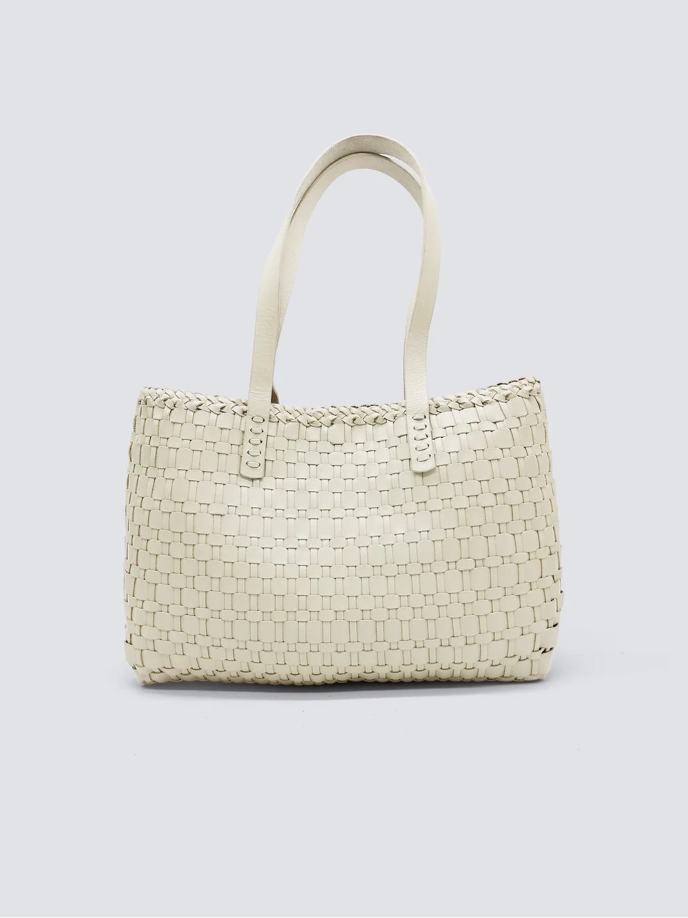 NWT Dragon Diffusion Salvage Pearl Cream Woven Leather Tote Shoulder Bag